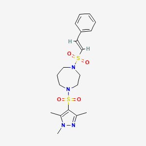 molecular formula C19H26N4O4S2 B2590726 (E)-1-(styrylsulfonyl)-4-((1,3,5-trimethyl-1H-pyrazol-4-yl)sulfonyl)-1,4-diazepane CAS No. 1904619-60-8