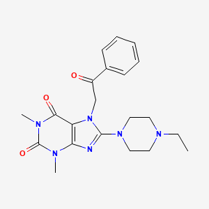 molecular formula C21H26N6O3 B2590779 8-(4-乙基哌嗪-1-基)-1,3-二甲基-7-(2-氧代-2-苯基乙基)-1H-嘧啶-2,6(3H,7H)-二酮 CAS No. 850802-26-5