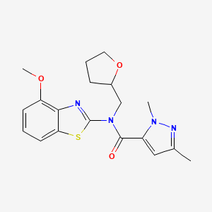 molecular formula C19H22N4O3S B2590801 N-(4-methoxy-1,3-benzothiazol-2-yl)-1,3-dimethyl-N-[(oxolan-2-yl)methyl]-1H-pyrazole-5-carboxamide CAS No. 1013795-40-8