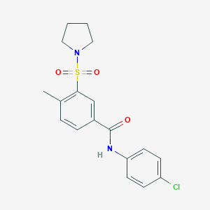 molecular formula C18H19ClN2O3S B259084 N-(4-chlorophenyl)-4-methyl-3-(1-pyrrolidinylsulfonyl)benzamide 