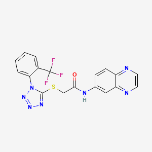 molecular formula C18H12F3N7OS B2590843 N-(quinoxalin-6-yl)-2-({1-[2-(trifluoromethyl)phenyl]-1H-1,2,3,4-tetrazol-5-yl}sulfanyl)acetamide CAS No. 902041-91-2