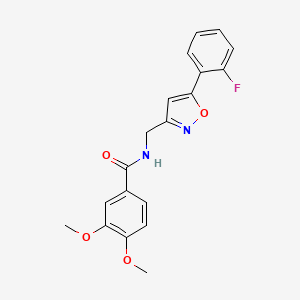 molecular formula C19H17FN2O4 B2590853 N-((5-(2-fluorophenyl)isoxazol-3-yl)methyl)-3,4-dimethoxybenzamide CAS No. 1208645-00-4
