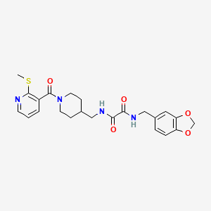 molecular formula C23H26N4O5S B2590859 N1-(benzo[d][1,3]dioxol-5-ylmethyl)-N2-((1-(2-(methylthio)nicotinoyl)piperidin-4-yl)methyl)oxalamide CAS No. 1235282-41-3