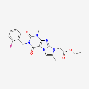 molecular formula C20H20FN5O4 B2590919 乙酸2-(3-(2-氟苄基)-1,7-二甲基-2,4-二氧杂-3,4-二氢-1H-咪唑并[2,1-f]嘌呤-8(2H)-基)乙酯 CAS No. 915931-63-4