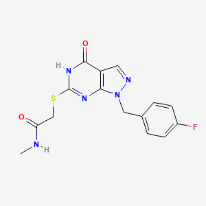 molecular formula C15H14FN5O2S B2590922 2-((1-(4-氟苄基)-4-氧代-4,5-二氢-1H-吡唑并[3,4-d]嘧啶-6-基)硫基)-N-甲基乙酰胺 CAS No. 1171860-07-3