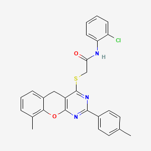 molecular formula C27H22ClN3O2S B2590923 N-(2-chlorophenyl)-2-((9-methyl-2-(p-tolyl)-5H-chromeno[2,3-d]pyrimidin-4-yl)thio)acetamide CAS No. 866864-77-9