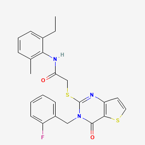 molecular formula C24H22FN3O2S2 B2590930 N-(2-ethyl-6-methylphenyl)-2-({3-[(2-fluorophenyl)methyl]-4-oxo-3H,4H-thieno[3,2-d]pyrimidin-2-yl}sulfanyl)acetamide CAS No. 1252886-08-0