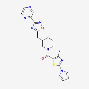 molecular formula C21H21N7O2S B2590936 (4-methyl-2-(1H-pyrrol-1-yl)thiazol-5-yl)(3-((3-(pyrazin-2-yl)-1,2,4-oxadiazol-5-yl)methyl)piperidin-1-yl)methanone CAS No. 1705460-75-8
