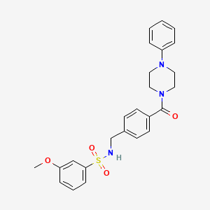 molecular formula C25H27N3O4S B2590950 3-methoxy-N-(4-(4-phenylpiperazine-1-carbonyl)benzyl)benzenesulfonamide CAS No. 690245-63-7