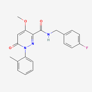 molecular formula C20H18FN3O3 B2590968 N-[(4-fluorophenyl)methyl]-4-methoxy-1-(2-methylphenyl)-6-oxo-1,6-dihydropyridazine-3-carboxamide CAS No. 941969-26-2