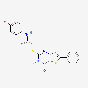 molecular formula C21H16FN3O2S2 B2590975 N-(4-fluorophenyl)-2-({3-methyl-4-oxo-6-phenyl-3H,4H-thieno[3,2-d]pyrimidin-2-yl}sulfanyl)acetamide CAS No. 1105252-17-2