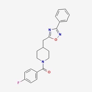 molecular formula C21H20FN3O2 B2591007 1-(4-Fluorobenzoyl)-4-[(3-phenyl-1,2,4-oxadiazol-5-yl)methyl]piperidine CAS No. 1775493-51-0
