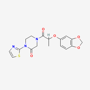molecular formula C17H17N3O5S B2591011 4-(2-(Benzo[d][1,3]dioxol-5-yloxy)propanoyl)-1-(thiazol-2-yl)piperazin-2-one CAS No. 2309341-88-4