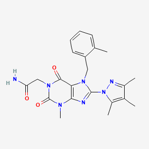 molecular formula C22H25N7O3 B2591015 2-{3-Methyl-7-[(2-methylphenyl)methyl]-2,6-dioxo-8-(3,4,5-trimethylpyrazolyl)-1,3,7-trihydropurinyl}acetamide CAS No. 1014050-58-8