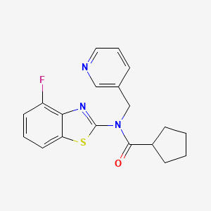 molecular formula C19H18FN3OS B2591017 N-(4-fluoro-1,3-benzothiazol-2-yl)-N-[(pyridin-3-yl)methyl]cyclopentanecarboxamide CAS No. 1172883-41-8