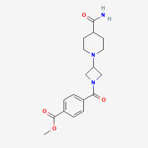 molecular formula C18H23N3O4 B2591033 Methyl 4-[3-(4-carbamoylpiperidin-1-yl)azetidine-1-carbonyl]benzoate CAS No. 2034265-44-4