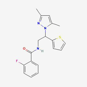molecular formula C18H18FN3OS B2591036 N-(2-(3,5-dimethyl-1H-pyrazol-1-yl)-2-(thiophen-2-yl)ethyl)-2-fluorobenzamide CAS No. 2034496-72-3