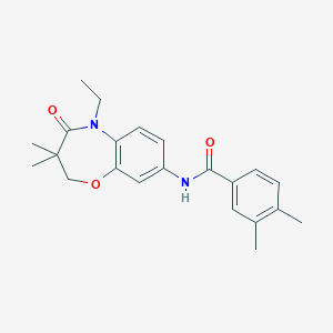 molecular formula C22H26N2O3 B2591058 N-(5-ethyl-3,3-dimethyl-4-oxo-2,3,4,5-tetrahydro-1,5-benzoxazepin-8-yl)-3,4-dimethylbenzamide CAS No. 921562-93-8