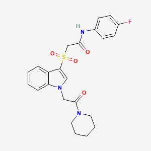 molecular formula C23H24FN3O4S B2591073 N-(4-fluorophenyl)-2-((1-(2-oxo-2-(piperidin-1-yl)ethyl)-1H-indol-3-yl)sulfonyl)acetamide CAS No. 878056-61-2