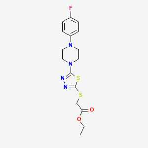 molecular formula C16H19FN4O2S2 B2591114 Ethyl 2-((5-(4-(4-fluorophenyl)piperazin-1-yl)-1,3,4-thiadiazol-2-yl)thio)acetate CAS No. 1105222-30-7