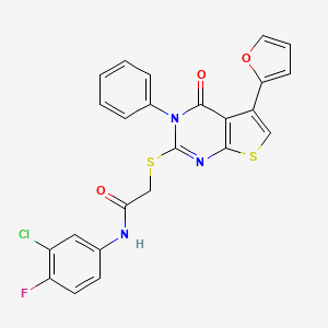 molecular formula C24H15ClFN3O3S2 B2591132 N-(3-chloro-4-fluorophenyl)-2-{[5-(furan-2-yl)-4-oxo-3-phenyl-3H,4H-thieno[2,3-d]pyrimidin-2-yl]sulfanyl}acetamide CAS No. 690644-85-0