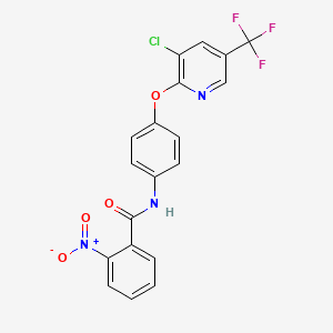 molecular formula C19H11ClF3N3O4 B2591152 N-(4-{[3-chloro-5-(trifluoromethyl)pyridin-2-yl]oxy}phenyl)-2-nitrobenzamide CAS No. 1022879-68-0