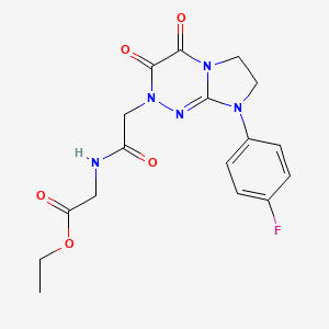 molecular formula C17H18FN5O5 B2591156 ethyl 2-(2-(8-(4-fluorophenyl)-3,4-dioxo-3,4,7,8-tetrahydroimidazo[2,1-c][1,2,4]triazin-2(6H)-yl)acetamido)acetate CAS No. 941917-63-1