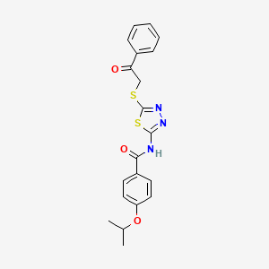 molecular formula C20H19N3O3S2 B2591212 N-{5-[(2-oxo-2-phenylethyl)sulfanyl]-1,3,4-thiadiazol-2-yl}-4-(propan-2-yloxy)benzamide CAS No. 476465-35-7