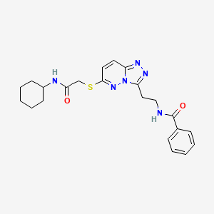 molecular formula C22H26N6O2S B2591222 N-(2-(6-((2-(cyclohexylamino)-2-oxoethyl)thio)-[1,2,4]triazolo[4,3-b]pyridazin-3-yl)ethyl)benzamide CAS No. 872994-16-6