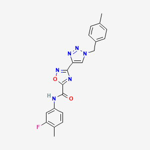 molecular formula C20H17FN6O2 B2591275 N-(3-fluoro-4-methylphenyl)-3-{1-[(4-methylphenyl)methyl]-1H-1,2,3-triazol-4-yl}-1,2,4-oxadiazole-5-carboxamide CAS No. 1251697-46-7
