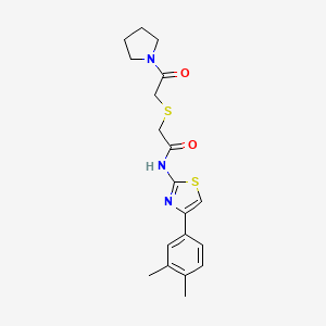 molecular formula C19H23N3O2S2 B2591301 N-(4-(3,4-dimethylphenyl)thiazol-2-yl)-2-((2-oxo-2-(pyrrolidin-1-yl)ethyl)thio)acetamide CAS No. 681222-60-6