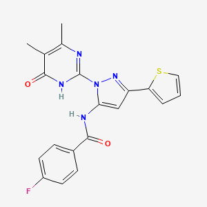 molecular formula C20H16FN5O2S B2591323 N-(1-(4,5-dimethyl-6-oxo-1,6-dihydropyrimidin-2-yl)-3-(thiophen-2-yl)-1H-pyrazol-5-yl)-4-fluorobenzamide CAS No. 1170391-91-9