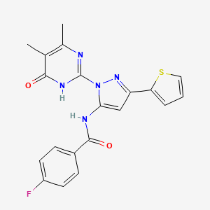 N-(1-(4,5-dimethyl-6-oxo-1,6-dihydropyrimidin-2-yl)-3-(thiophen-2-yl)-1H-pyrazol-5-yl)-4-fluorobenzamide