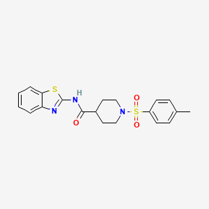 molecular formula C20H21N3O3S2 B2591328 N-(1,3-BENZOTHIAZOL-2-YL)-1-(4-METHYLBENZENESULFONYL)PIPERIDINE-4-CARBOXAMIDE CAS No. 460334-80-9