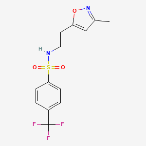 molecular formula C13H13F3N2O3S B2591337 N-(2-(3-methylisoxazol-5-yl)ethyl)-4-(trifluoromethyl)benzenesulfonamide CAS No. 1421483-15-9