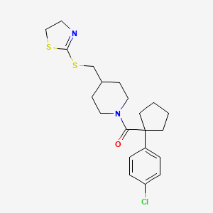 molecular formula C21H27ClN2OS2 B2591356 (1-(4-Chlorophenyl)cyclopentyl)(4-(((4,5-dihydrothiazol-2-yl)thio)methyl)piperidin-1-yl)methanone CAS No. 1396875-06-1