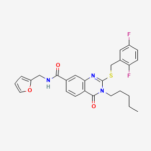 2-[(2,5-difluorophenyl)methylsulfanyl]-N-(furan-2-ylmethyl)-4-oxo-3-pentylquinazoline-7-carboxamide