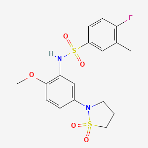 molecular formula C17H19FN2O5S2 B2591410 N-(5-(1,1-dioxidoisothiazolidin-2-yl)-2-methoxyphenyl)-4-fluoro-3-methylbenzenesulfonamide CAS No. 946215-68-5