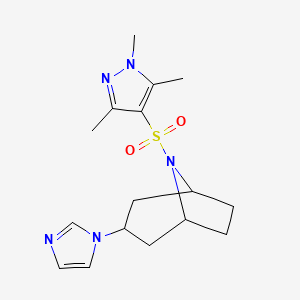 molecular formula C16H23N5O2S B2591489 3-(1H-imidazol-1-yl)-8-[(1,3,5-trimethyl-1H-pyrazol-4-yl)sulfonyl]-8-azabicyclo[3.2.1]octane CAS No. 2309712-00-1