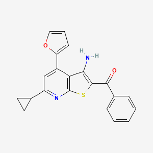 molecular formula C21H16N2O2S B2591522 (3-Amino-6-cyclopropyl-4-(furan-2-yl)thieno[2,3-b]pyridin-2-yl)(phenyl)methanone CAS No. 327072-14-0