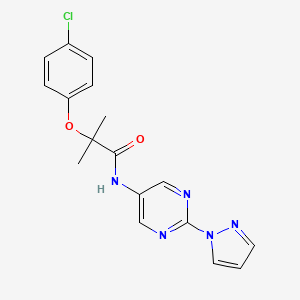 molecular formula C17H16ClN5O2 B2591597 2-(4-chlorophenoxy)-2-methyl-N-[2-(1H-pyrazol-1-yl)pyrimidin-5-yl]propanamide CAS No. 1421462-34-1