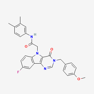 molecular formula C28H25FN4O3 B2591617 N-(3,4-dimethylphenyl)-2-(8-fluoro-3-(4-methoxybenzyl)-4-oxo-3H-pyrimido[5,4-b]indol-5(4H)-yl)acetamide CAS No. 1189978-14-0