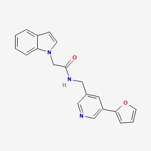 molecular formula C20H17N3O2 B2591677 N-((5-(furan-2-yl)pyridin-3-yl)methyl)-2-(1H-indol-1-yl)acetamide CAS No. 2034518-89-1