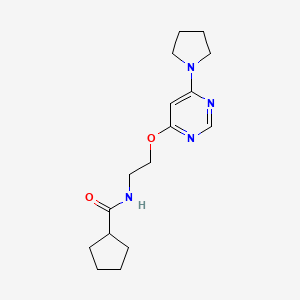 molecular formula C16H24N4O2 B2591799 N-(2-((6-(pyrrolidin-1-yl)pyrimidin-4-yl)oxy)ethyl)cyclopentanecarboxamide CAS No. 1211044-76-6