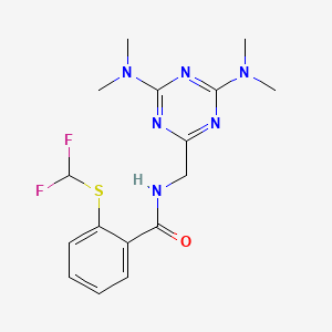molecular formula C16H20F2N6OS B2591930 N-((4,6-bis(dimethylamino)-1,3,5-triazin-2-yl)methyl)-2-((difluoromethyl)thio)benzamide CAS No. 2034272-86-9