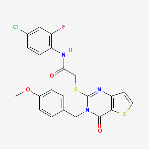 molecular formula C22H17ClFN3O3S2 B2591939 N-(4-chloro-2-fluorophenyl)-2-({3-[(4-methoxyphenyl)methyl]-4-oxo-3H,4H-thieno[3,2-d]pyrimidin-2-yl}sulfanyl)acetamide CAS No. 1252923-82-2