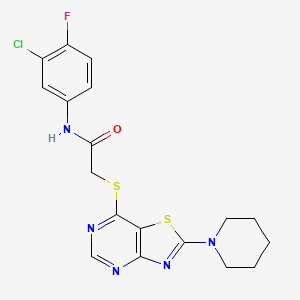 molecular formula C18H17ClFN5OS2 B2591964 N-(3-chloro-4-fluorophenyl)-2-((2-(piperidin-1-yl)thiazolo[4,5-d]pyrimidin-7-yl)thio)acetamide CAS No. 1185099-22-2