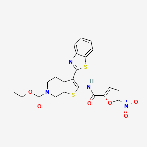 molecular formula C22H18N4O6S2 B2591998 ethyl 3-(1,3-benzothiazol-2-yl)-2-(5-nitrofuran-2-amido)-4H,5H,6H,7H-thieno[2,3-c]pyridine-6-carboxylate CAS No. 864927-36-6