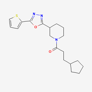 3-Cyclopentyl-1-(3-(5-(thiophen-2-yl)-1,3,4-oxadiazol-2-yl)piperidin-1-yl)propan-1-one