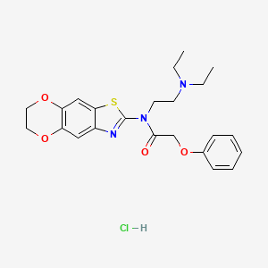 molecular formula C23H28ClN3O4S B2592127 N-[2-(diethylamino)ethyl]-N-(6,7-dihydro-[1,4]dioxino[2,3-f][1,3]benzothiazol-2-yl)-2-phenoxyacetamide;hydrochloride CAS No. 1321702-16-2